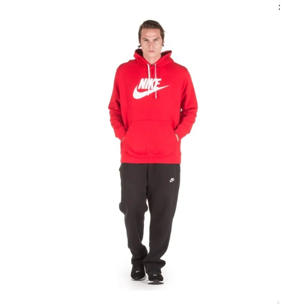 Nike Sportswear Club Fleece Graphic Pullover Hoodie Red White Medium BV2973-657